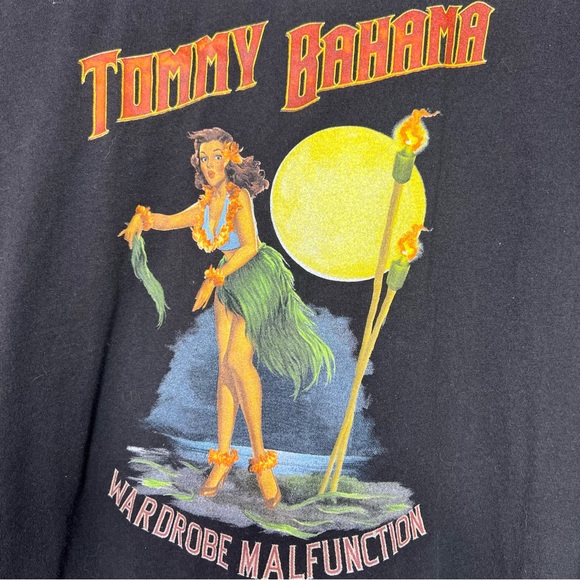Tommy bahama tshirt hula girl Hawaii wardrobe malfunction skirt black decals - Picture 3 of 6